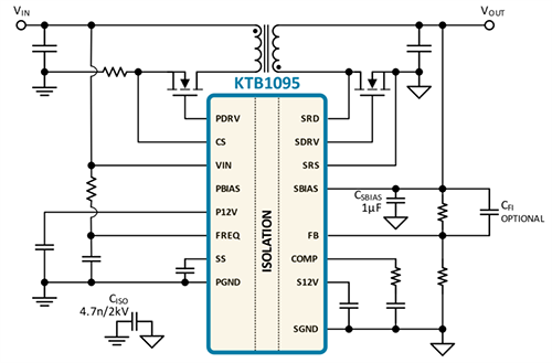 Application Circuit Diagram - Kinetic Technologies KTB1095 Synchronous Flyback Controller